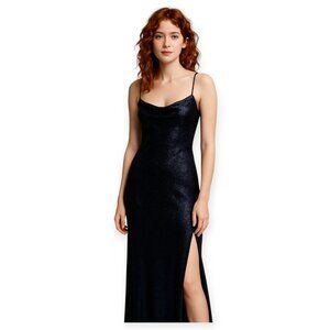 Finesse USA Y2K Black Faux Stud Stretch Midi Dress Side Slit Sleeveless Medium
